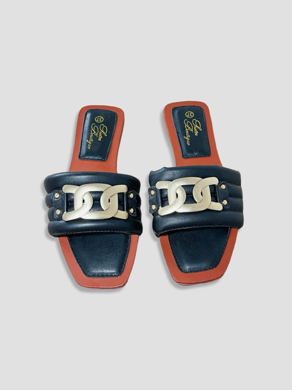 Women Chain Detail Slide Sandals