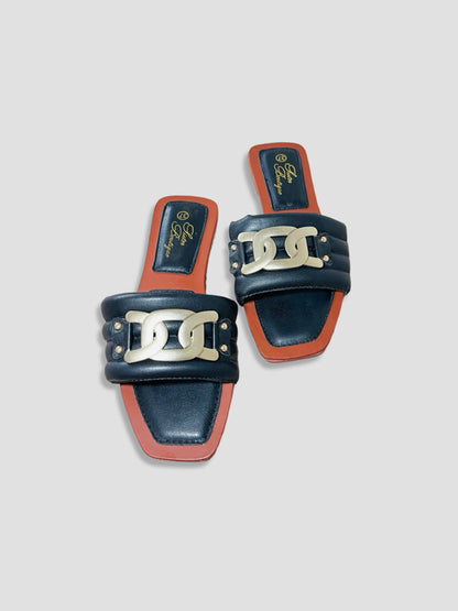 Women Chain Detail Slide Sandals