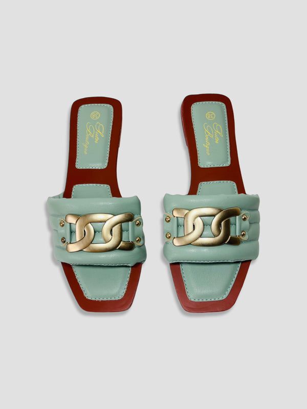 Women Chain Detail Slide Sandals