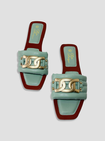 Women Chain Detail Slide Sandals