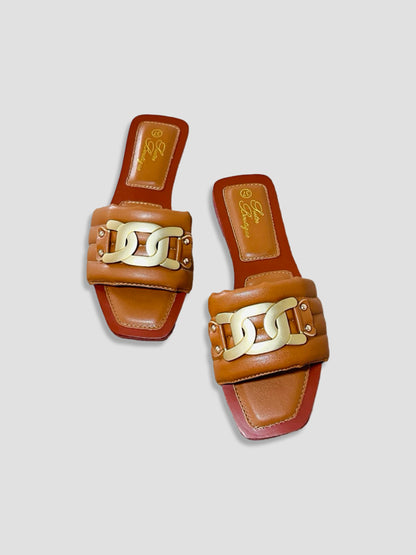 Women Chain Detail Slide Sandals