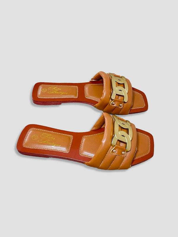 Women Chain Detail Slide Sandals