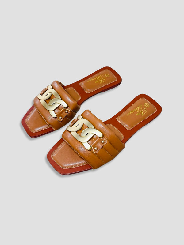 Women Chain Detail Slide Sandals