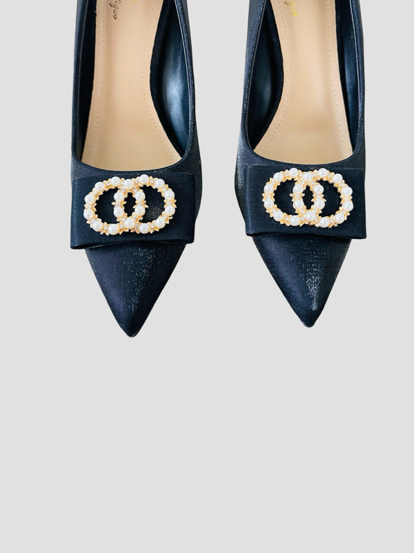 Pearl Bow Charm Heels
