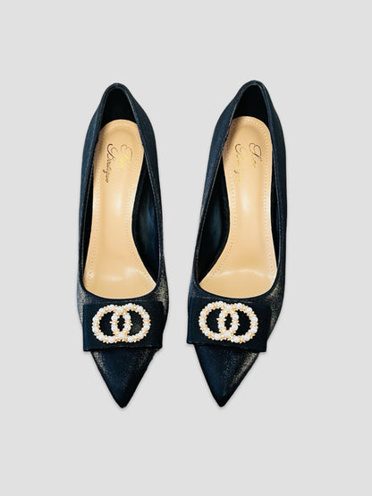 Pearl Bow Charm Heels
