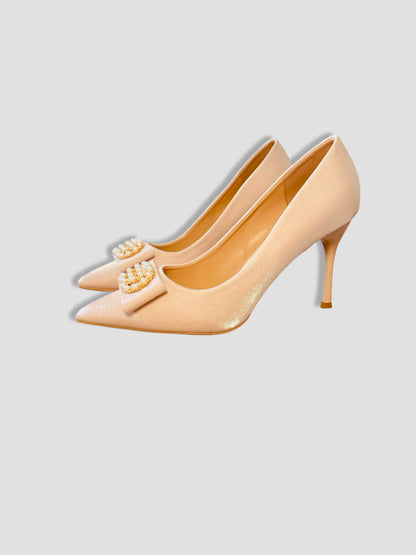 Pearl Bow Charm Heels