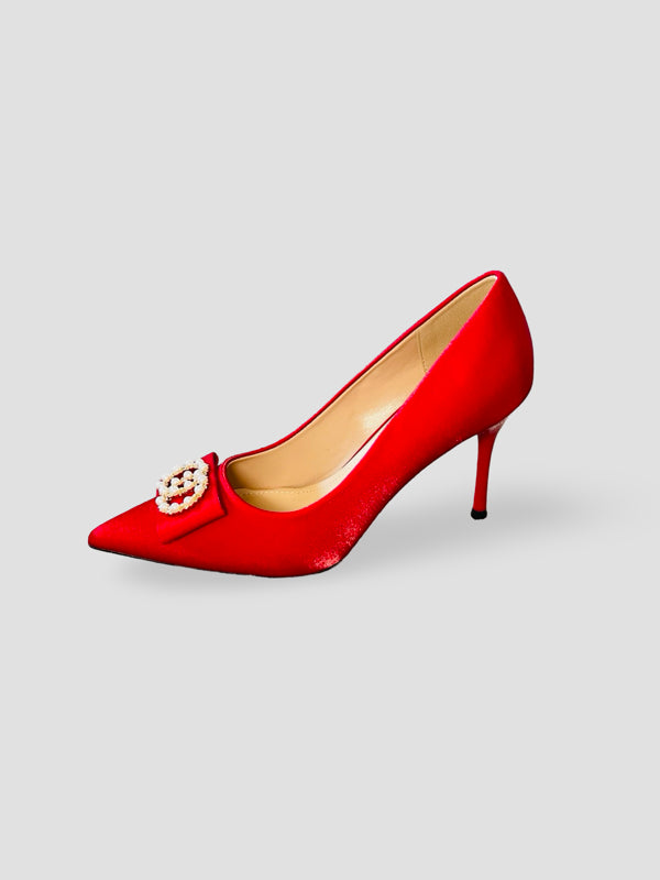 Pearl Bow Charm Heels