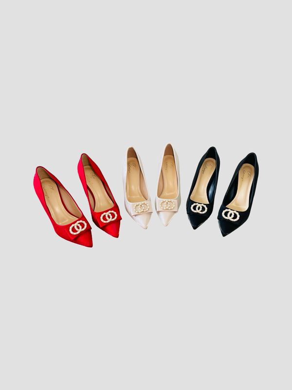Pearl Bow Charm Heels