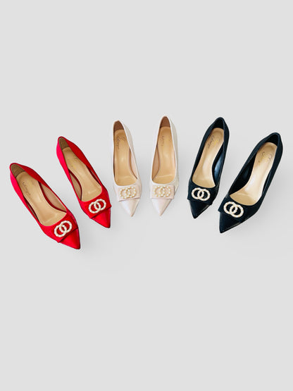 Pearl Bow Charm Heels