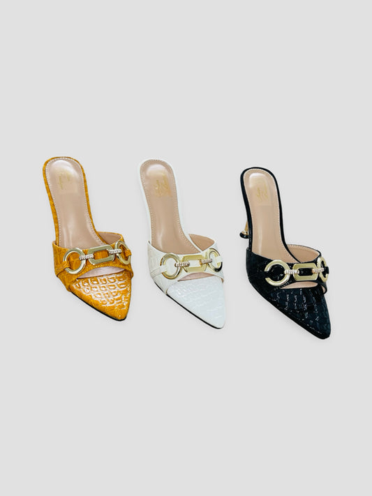 Bold Buckle Croc Mules