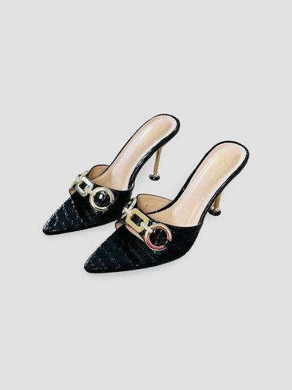 Bold Buckle Croc Mules