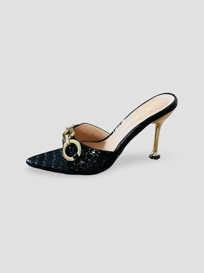 Bold Buckle Croc Mules