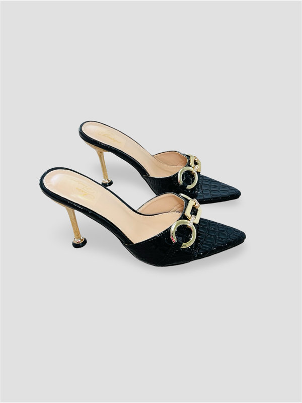 Bold Buckle Croc Mules