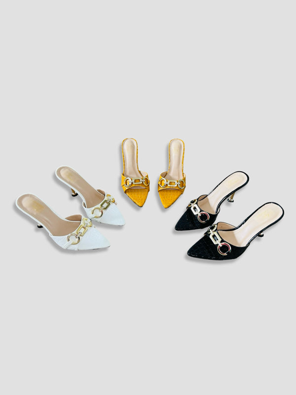 Bold Buckle Croc Mules