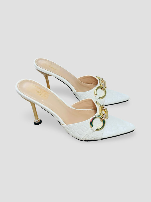 Bold Buckle Croc Mules