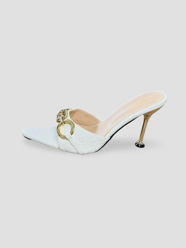 Bold Buckle Croc Mules
