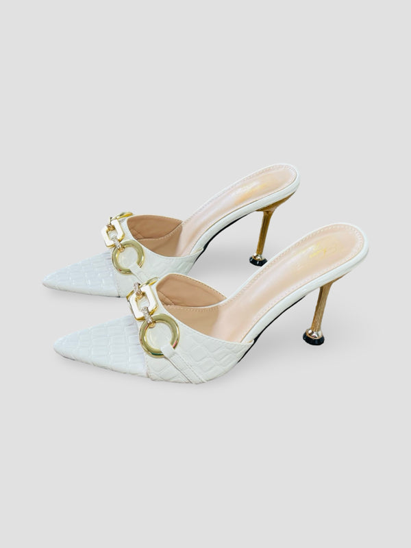 Bold Buckle Croc Mules