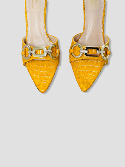 Bold Buckle Croc Mules