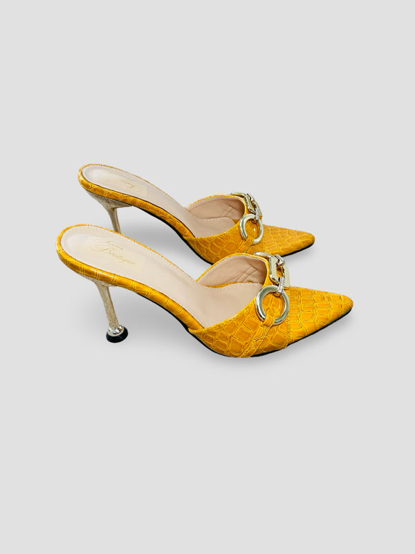 Bold Buckle Croc Mules