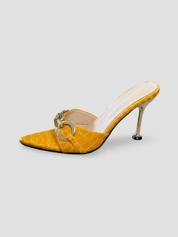 Bold Buckle Croc Mules